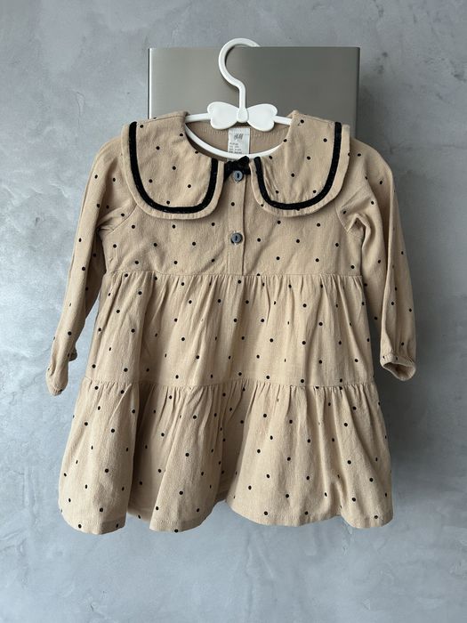 Beżowa Sukienka Dziewczęca H&M w groszki z kołnierzykiem r 68