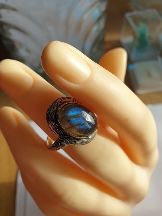 Srebrny duży pierścionek labradoryt srebro rękodzieło