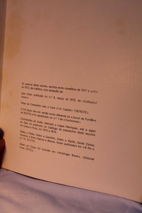 1ª edição de "Véspera de água" (1972), de Eugénio de Andrade