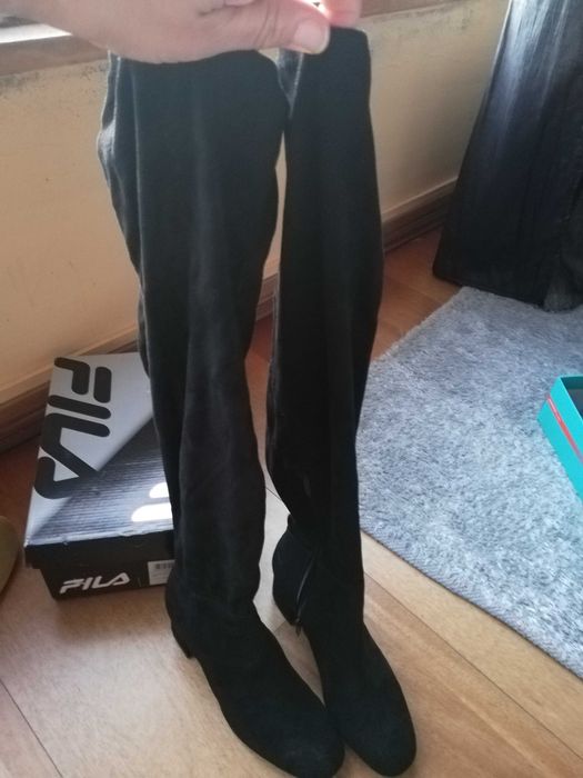 Botas camurça, cano alto preto, 36