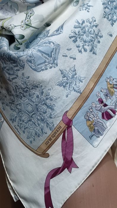 Винтажный шелковый платок hermes "neige d'antan