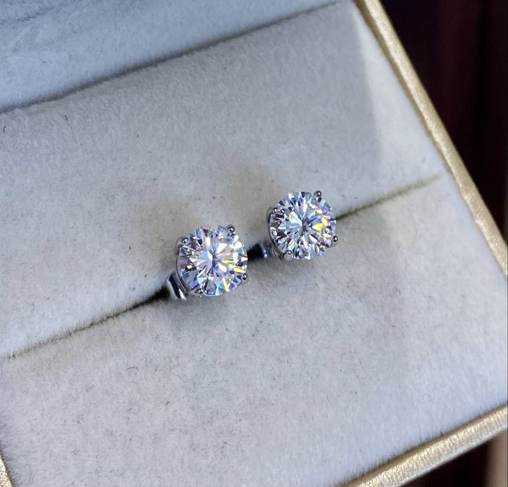 Срібні сережки з діамантами муасанітами 1ct+1ct. Сертифікат!