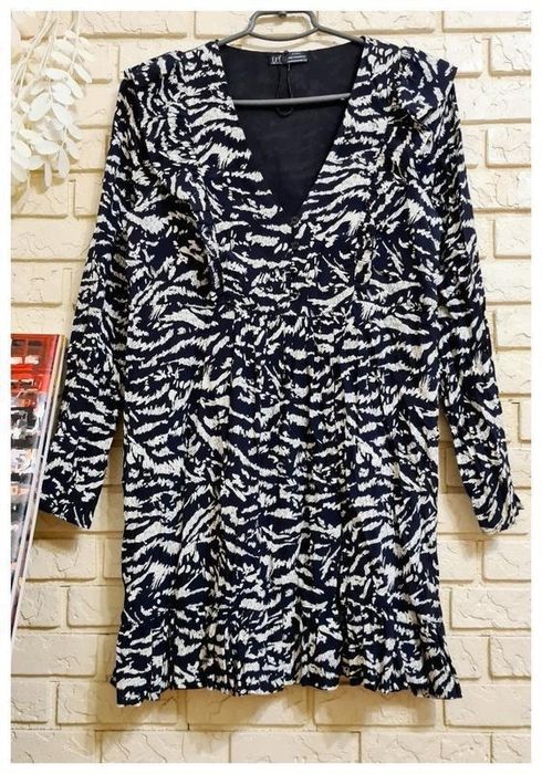 Zara сукня міні принт зебра довгий рукав Xl