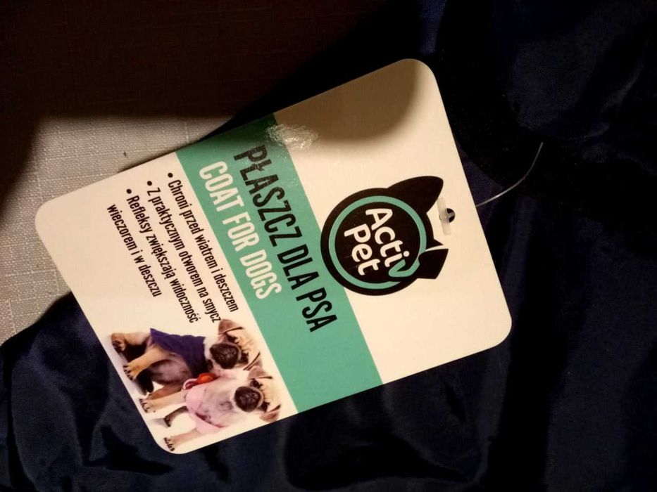 Ubranko płaszcz dla małego psa z kapturem na deszcz/wiatr z odblaskami