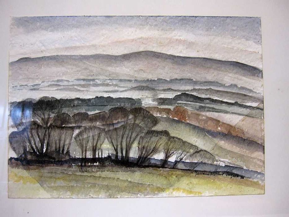 Paisagem - aquarela emoldurada-assinada Johann Michael Laquix '86