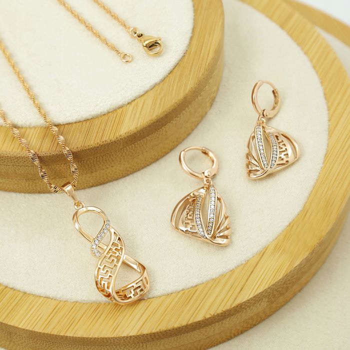 Złoty Naszyjnik Damski Łańcuszek Zawieszka Wzór Grecki Stal Chirurgicz