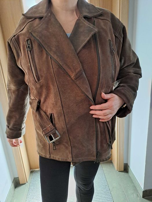 Skórzana kurtka, ramoneska damska. Prawdziwa gruba, drapana skóra