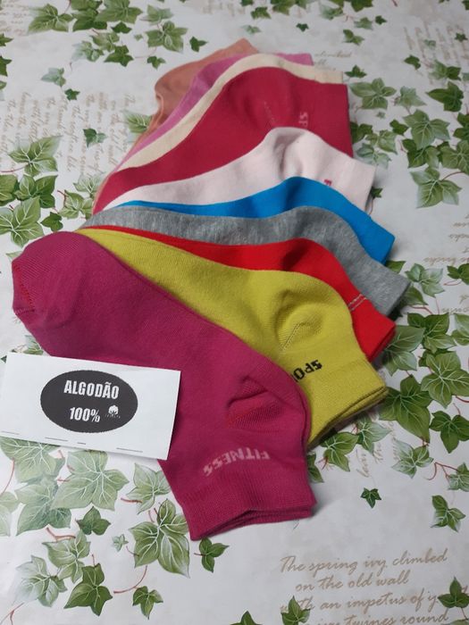 10 pares de meias curtas em algodão 100%