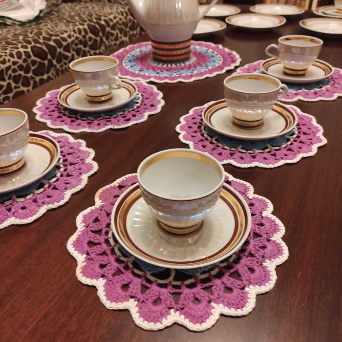 Набор вязанных салфеток крючком для сервировки стола, 6шт, цветные