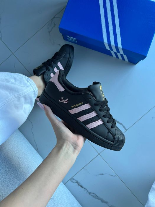Кросівки Кроссовки Adidas Superstar Smile Black Pink Чёрный Розовый Чорний Рожевий Кросовки демісезон