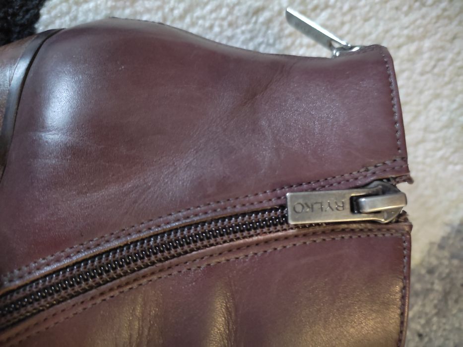 Skórzane Bordowe zasuwane botki Ryłko 35