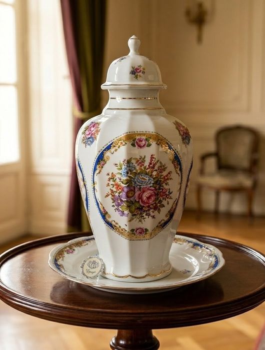 Pote Decorativo em Porcelana de Limoges (França) – Azul Cobalto e Ouro