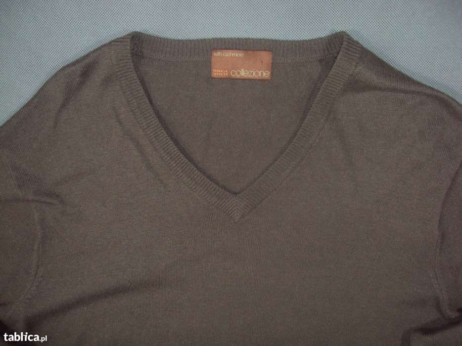 Sweter męski MARKS & SPENCER brązowy w serek rozmiar L