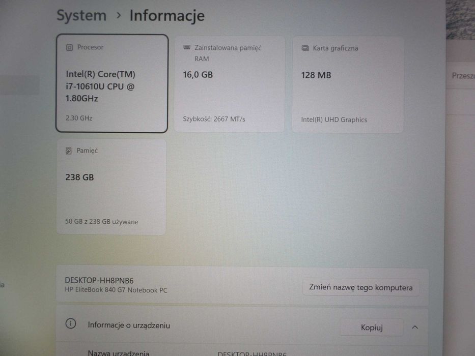 HP EliteBook 840 G7 i7 SSD 256 GB 16 GB win 11 laptop notebook