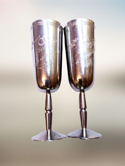 Винтаж свадебные бокалы из нержавеющей стали для Миши и Светы 1998 г
