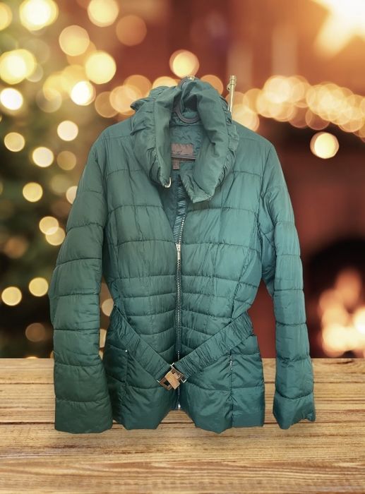 Blusão de penas verde escuro