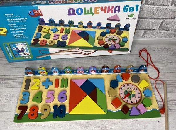 Розвиваюча  дерев'яна іграшка-дошка 6 в 1 Tree Toys