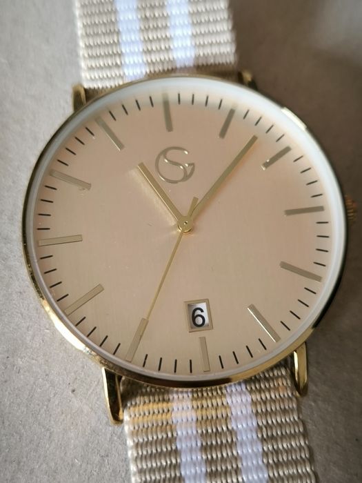Gentleman Selection zegarek męski beżowy prezent dwa paski datownik