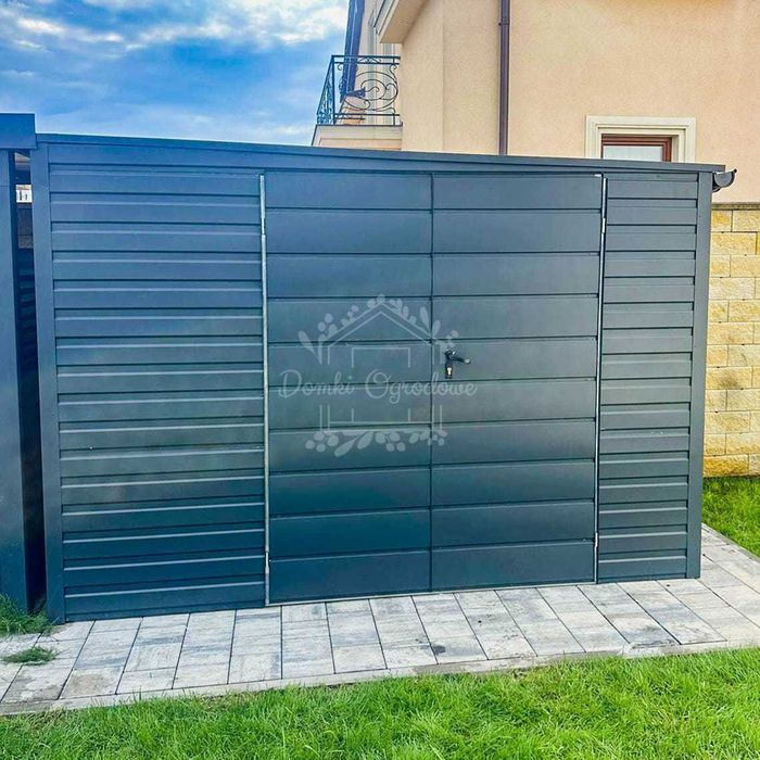 Schowek Domek Ogrodowy 3,5x2m Antracyt Rynny  Dach spad w tył ID615