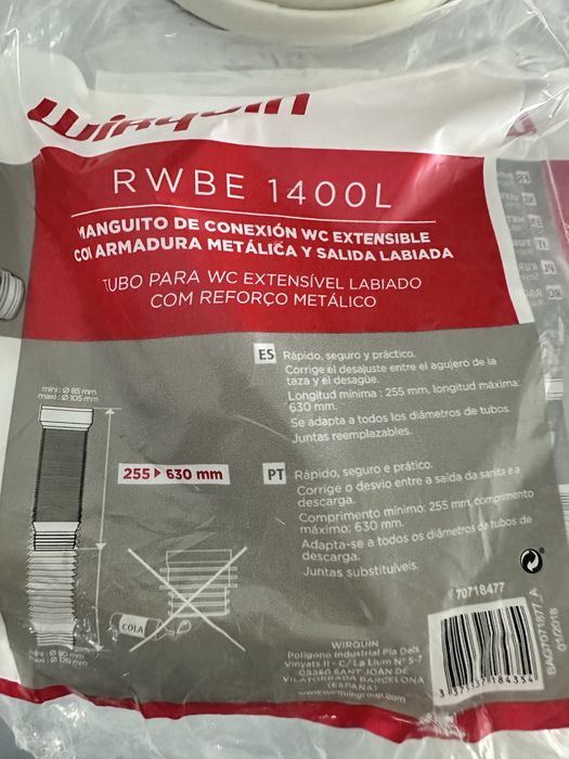 Tubo para wc extencivel  labiado com reforço metalico