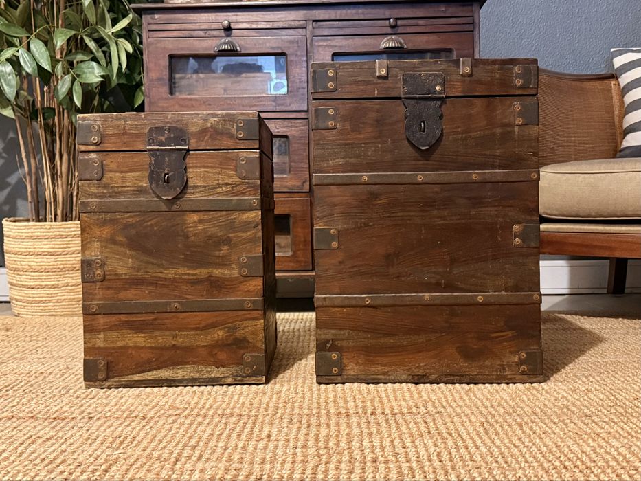 bau, arca, mesa, teca, ferro, antigo, indiano, oriental, rustico