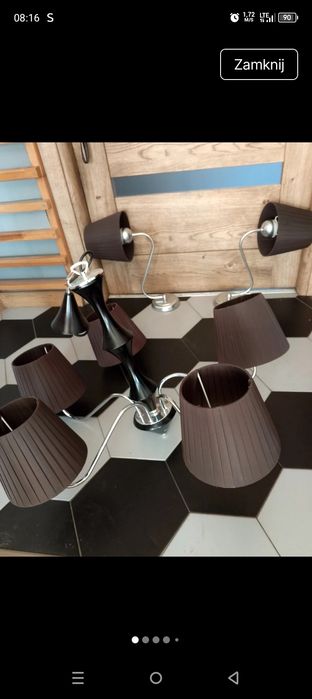 Żyrandol 5Ramion abażury plus dwa kinkiety