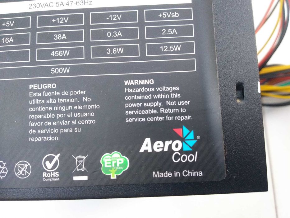 рабочий Блок питания AeroCool VX-500 500Вт на процессор два по 4 пин на видеокарту 6 пин
