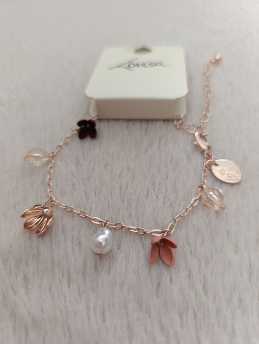 Bransoletka Lovisa kwiaty perełka rosegold