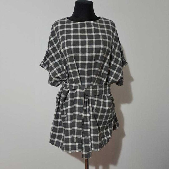 Стильна блуза кімоно ZARA у клітинку, розмір XL, льон