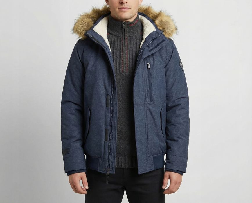 Hollister Zimowa Ocieplana Kurtka Męska Podszyta Futrem Xs