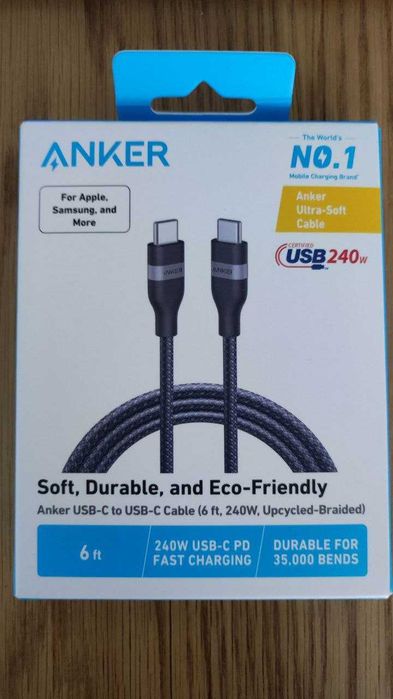 Кабель Anker Nano USB-C Cable 240W 1,8m білий, чорний