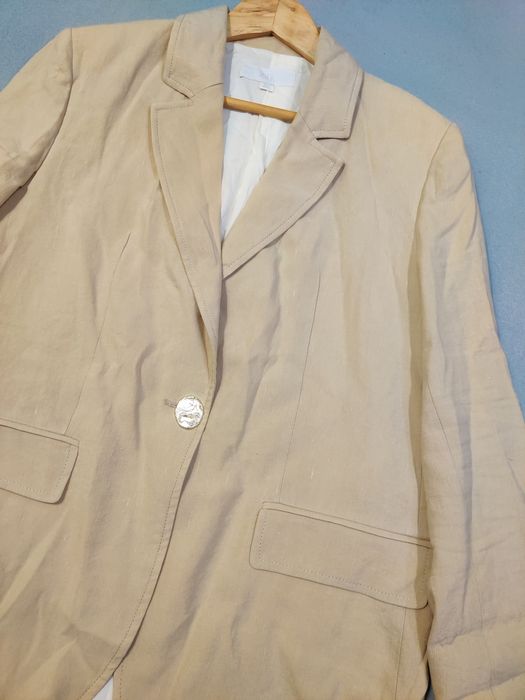 Beżowa marynarka lniana linen len klasyczna Zara