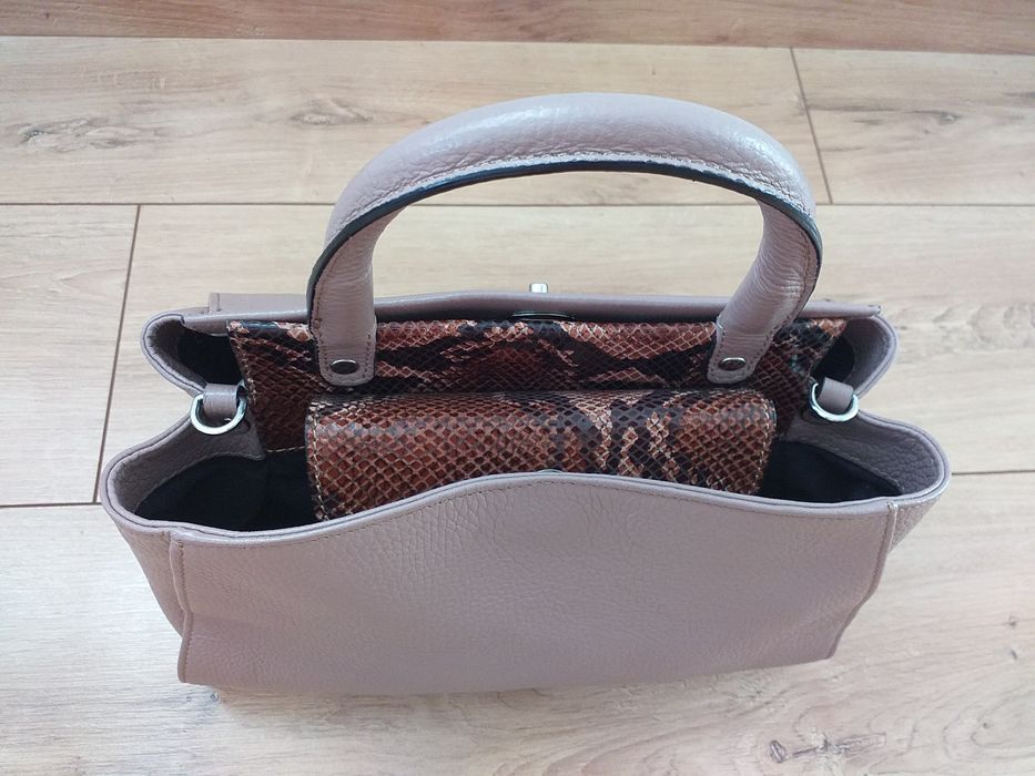 DAVIDE ALBERTARIO oryginalna skóra naturalna skórzana torebka kuferek crossbody + do ręki