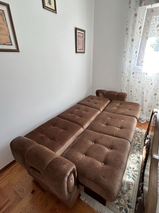 Sofá-cama 3 lugares veludo castanho
