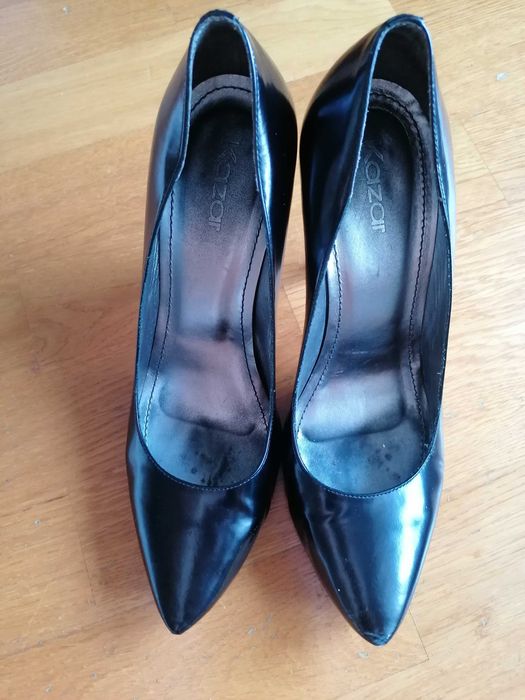 Szpilki Kazar - czarne, skóra lakierowana, wysoki obcas