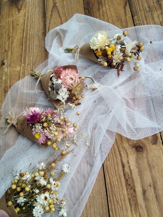 Podziękowanie, upominek, bukiecik mini z suszonych kwiatów, boho.,rust