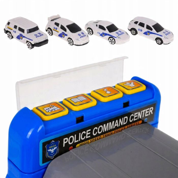 Jeździk z parkingiem 2w1 Policja niebieska pudełko,595x350 mm