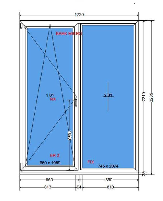Okno balkonowe 172x220 antracyt zew. NOWE OD RĘKI RC2