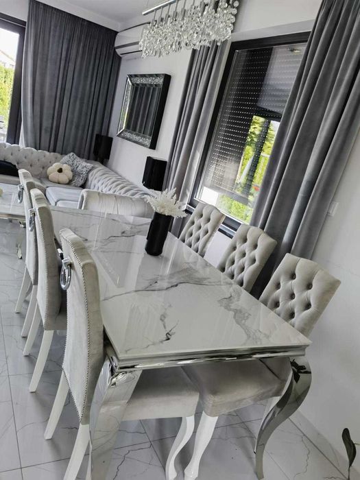 Stół do jadalni, Ludwik, srebrny, ceramiczny blat 150 cm