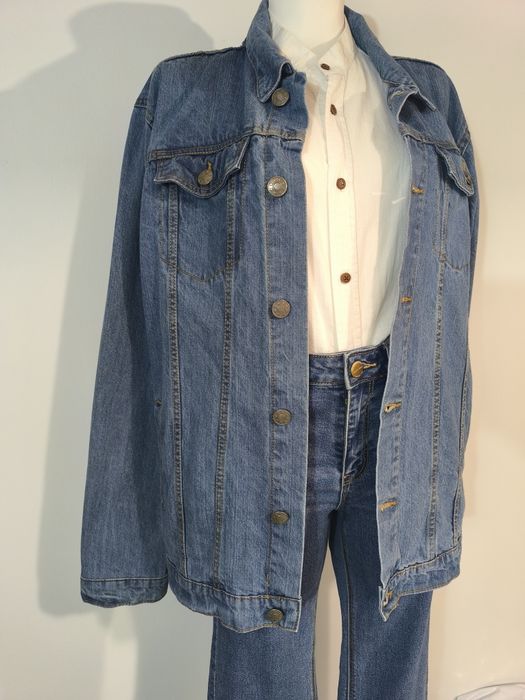Długa kurtka dżinsowa katana vintage rozmiar M niebieska