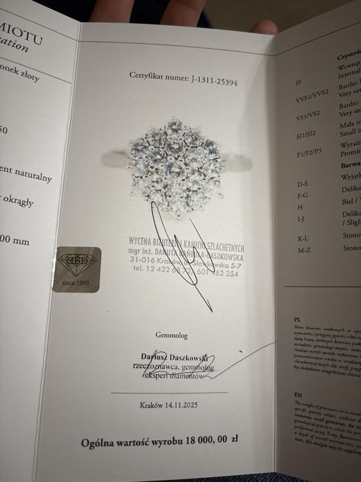 Pièkny pierścionek złoty 18k /Au 750 z Diamentami 4.87g