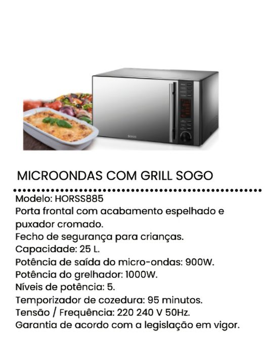 Microondas com Grill Sogo HORSS885