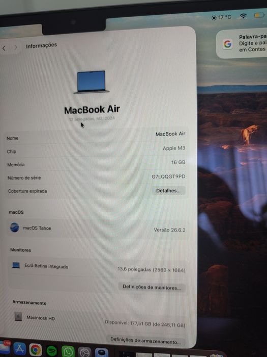 Macbook air M3 | 16 GB Ram & 256 GB Disco