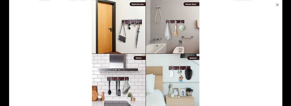 Wieszak do montażu na ścianie z 6 srebrnymi haczykami orzech