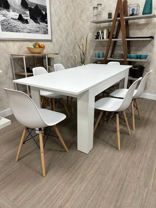 Mesa de jantar branca + 6 cadeiras SÓ 230€