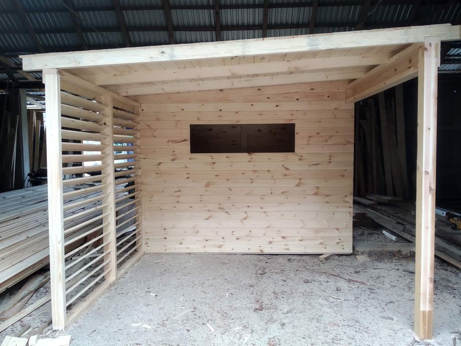 Domek narzędziowy z altaną 4.2x3m