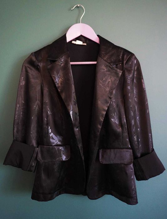 Marynarka czarna motyw wzór połyskująca błyszcząca 38 M