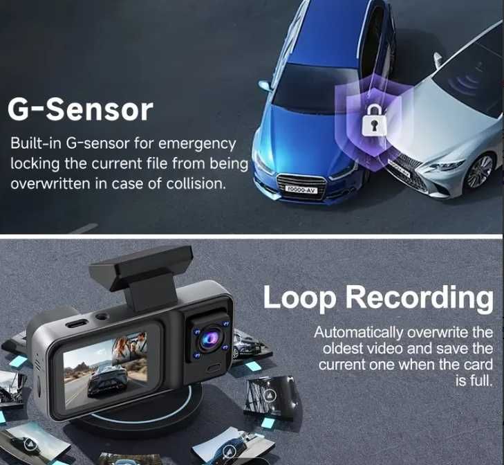 Câmera para interior do carro com lente dupla