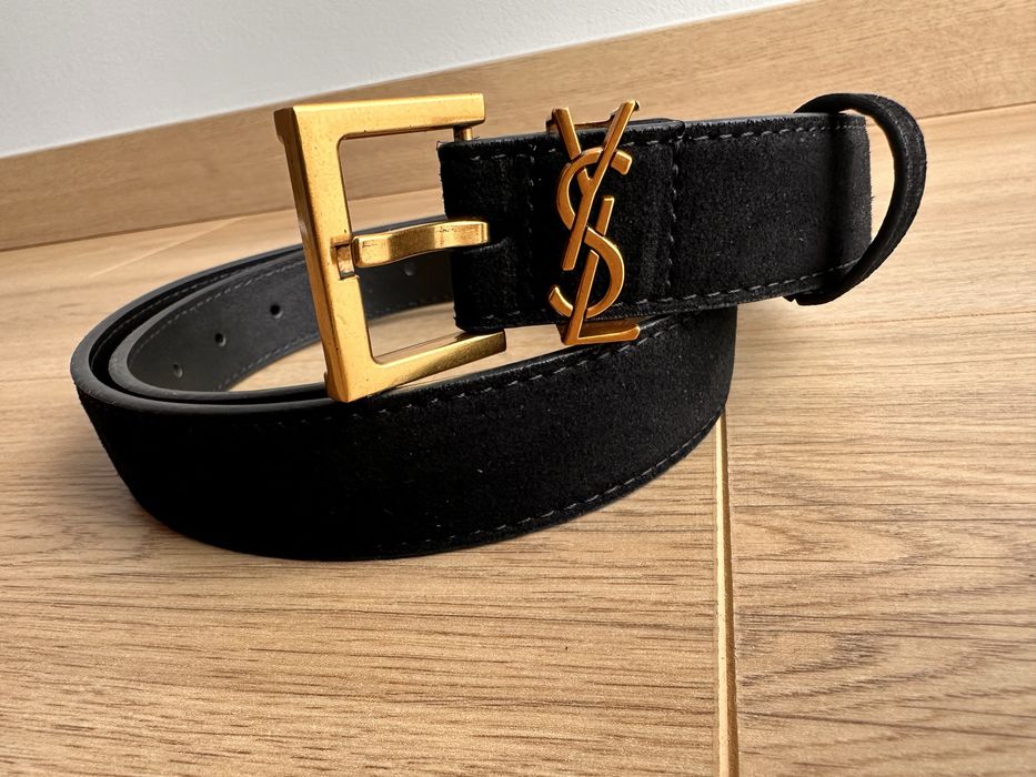Czarny zamszowy pasek Saint Laurent