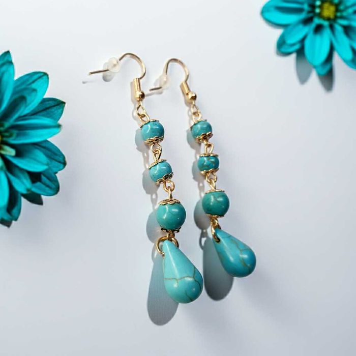 śliczne kolczyki stal chirurgiczna złote styl boho turkus